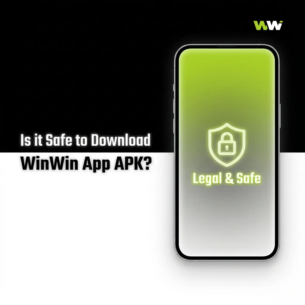 Illustration of WinWin app APK with security icons, Curacao licence badge, SSL lock, and Bangladesh mobile users