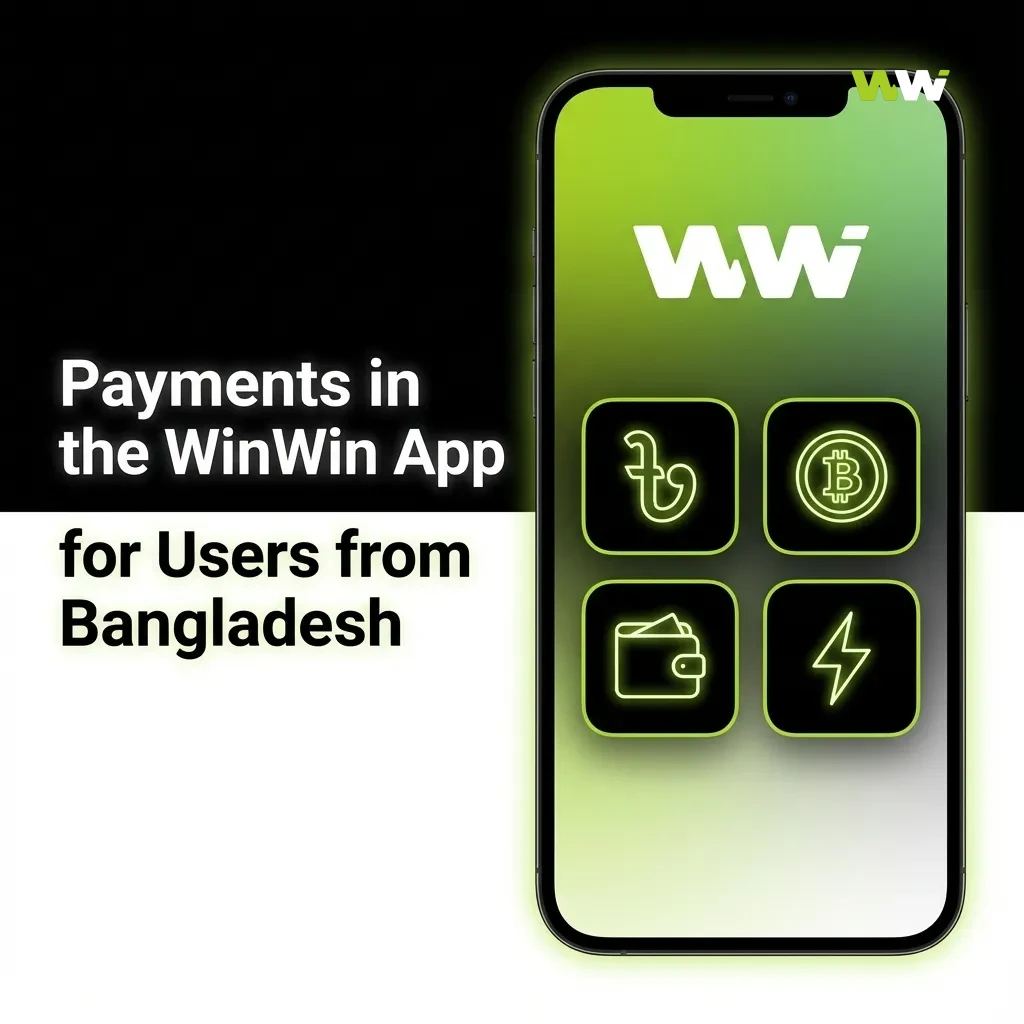 Bangladeshi user viewing WinWin app screen showing local payment methods like bKash, Nagad, Rocket, and crypto wallets