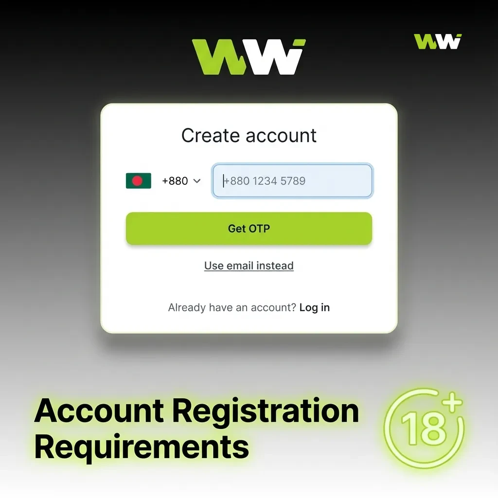 Graphic outlining WinWin account rules: 18+ age, legal use, real data, one account, and own-name payment methods.
