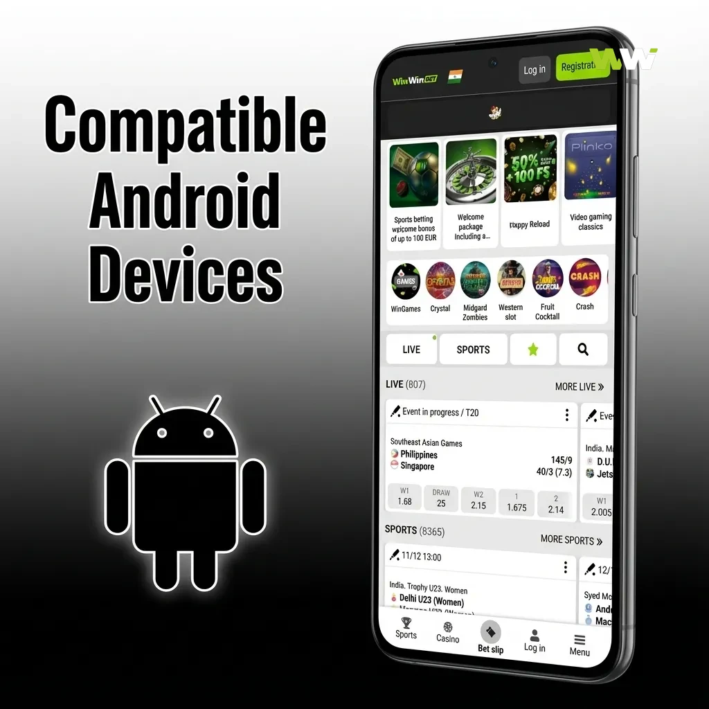 Graphic listing compatible Android phones in Bangladesh for smooth WinWin APK use, including Samsung, Xiaomi, Realme, Oppo, Vivo
