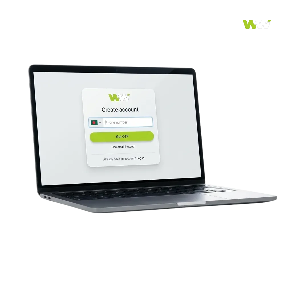 WinWin Bangladesh registration webpage showing signup options and welcome bonus for casino games and sports betting